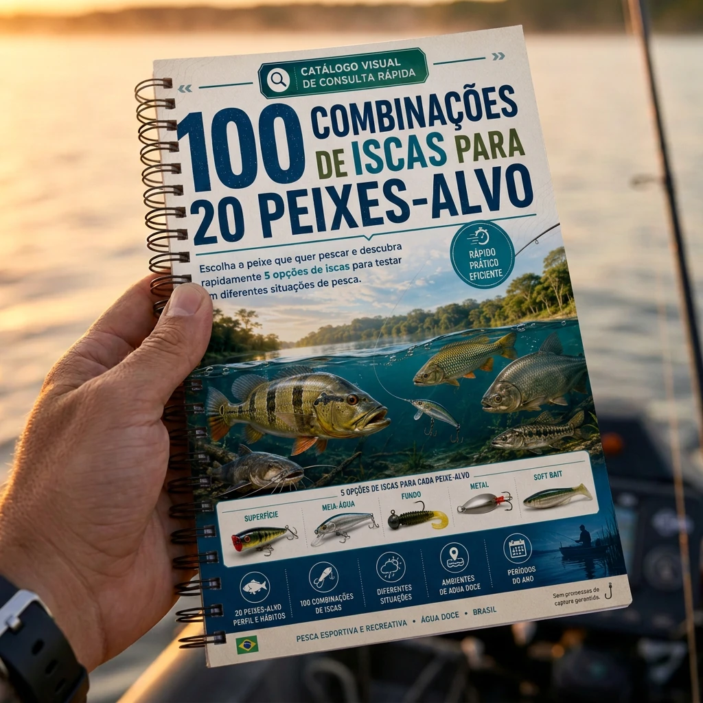 Guia impresso 100 Combinações de Iscas na mão de um pescador