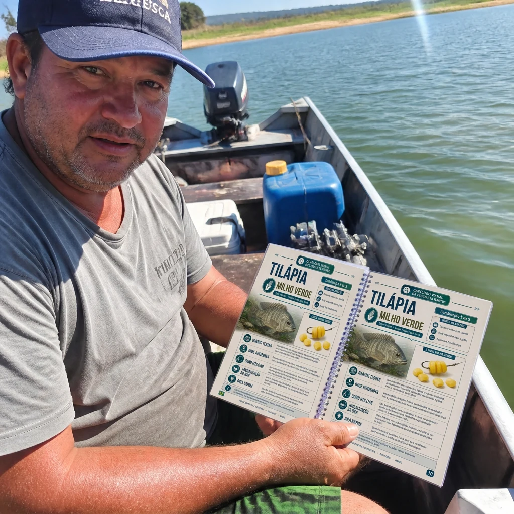 Pescador consultando o guia 100 Combinações de Iscas
