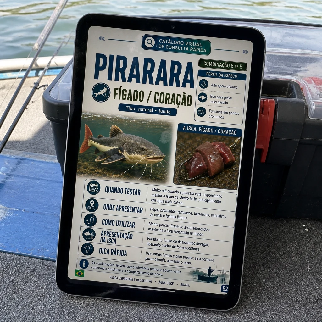 Pescador consultando o guia 100 Combinações de Iscas